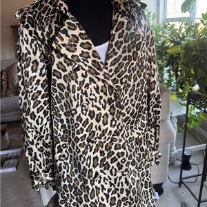 Women's Leopard Print Trench Coat by Joan Rivers XL Collared Belted Button Lined